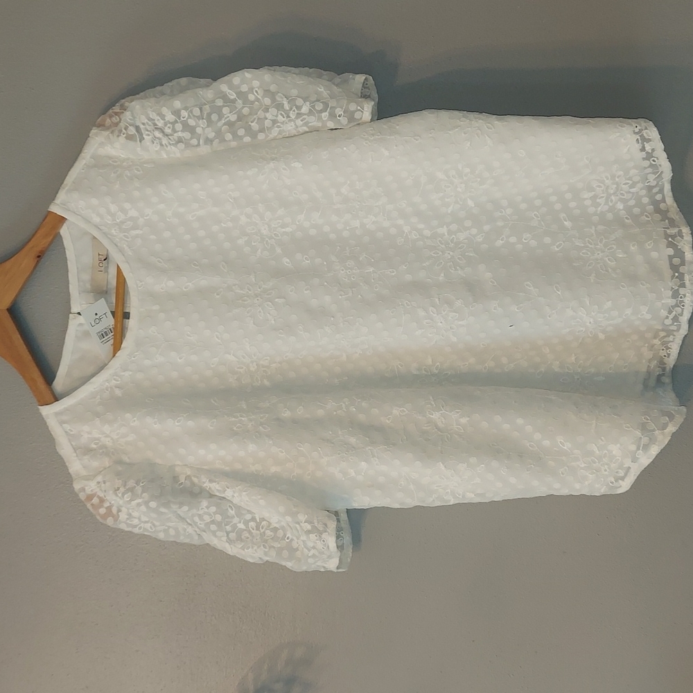 Loft White Puff Sleeve Top NWT Medium